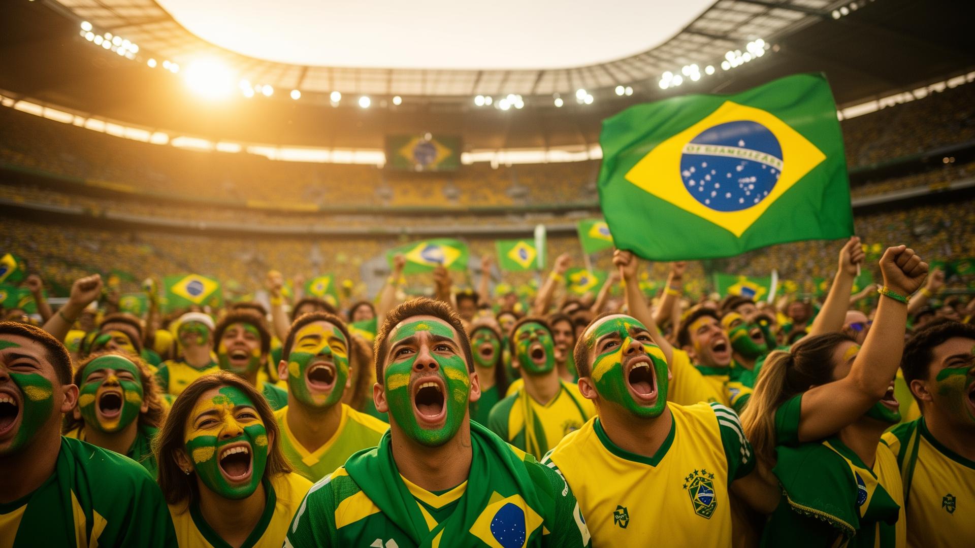 Torcida brasileira vibrando no estádio